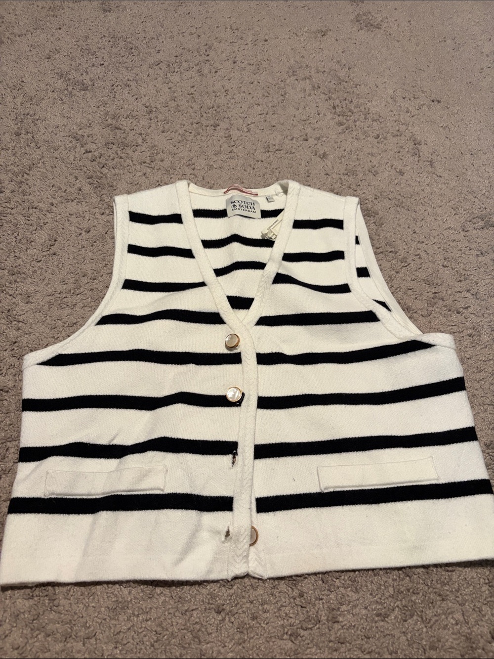 Scotch & Soda White and Black Striped Button Vest